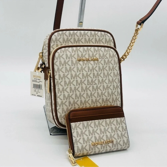 Michael Kors Medium NS Chain Xbody Bag & Jet 
Set Travel MD ZA Card Case Wallet - Picture 3 of 7